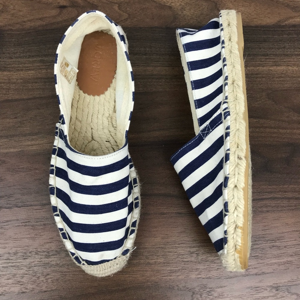J. Crew Blue and White Stripe Espadrille Flats